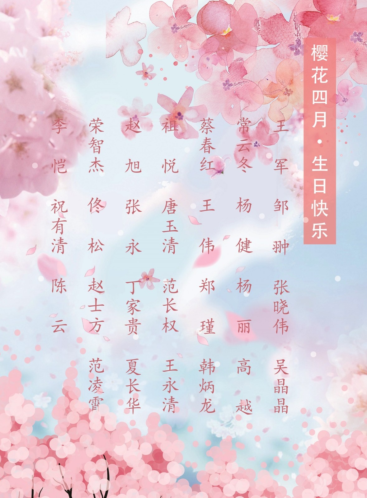 【生日祝福】恭祝04月生日的员工生日快乐！